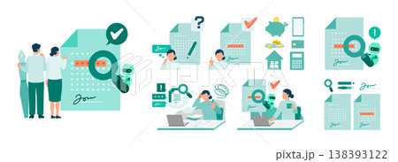 AI契約書チェックで不利益を防止し自宅で安心して契約署名をする家族のイラスト 138393122