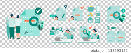 AI契約書チェックで不利益を防止し自宅で安心して契約署名をする家族のイラスト 138393122