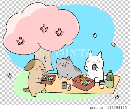 動物們正在欣賞櫻花 138393130