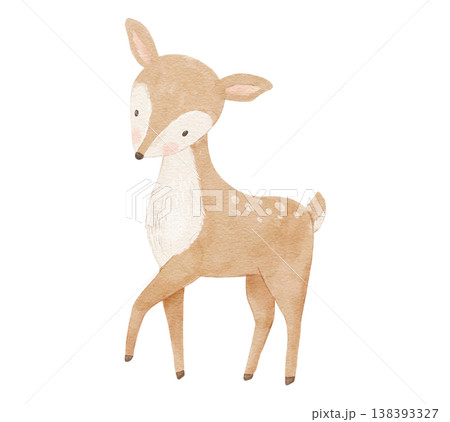 Cute watercolour cartoon stylized deer isolated on white, woodland animal character illustration for baby card Cute watercolour cartoon stylized deer isolated on white, woodland animal character illustration for baby card 138393327