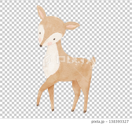 Cute watercolour cartoon stylized deer isolated on white, woodland animal character illustration for baby card Cute watercolour cartoon stylized deer isolated on white, woodland animal character illustration for baby card 138393327
