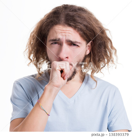 Sleepy yawning man standing on white isolated studio background. Facial expressions Sleepy yawning man standing on white isolated studio background. Facial expressions 138393379