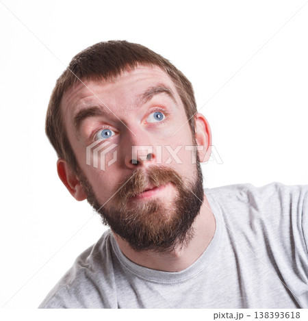 Lost in thoughts. Thoughtful serious man thinking about problem, searching solution, white isolated studio background 138393618
