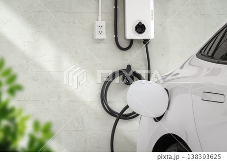Electric Car Charging at Home Wall Charger Station Electric Car Charging at Home Wall Charger Station 138393625