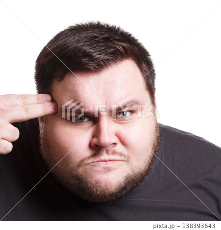 Angry fat man portrait, furious big guy expressing anger, white isolated studio background Angry fat man portrait, furious big guy expressing anger, white isolated studio background 138393643