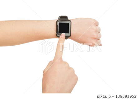 Woman's hand with smart watch with blank screen isolated on white background, close-up, cutout, copy space on the screen Woman's hand with smart watch with blank screen isolated on white background, close-up, cutout, copy space on the screen 138393952