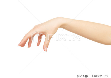 Woman's hand making gesture while grab some items isolated on white background, close-up, cutout, copy space Woman's hand making gesture while grab some items isolated on white background, close-up, cutout, copy space 138394069