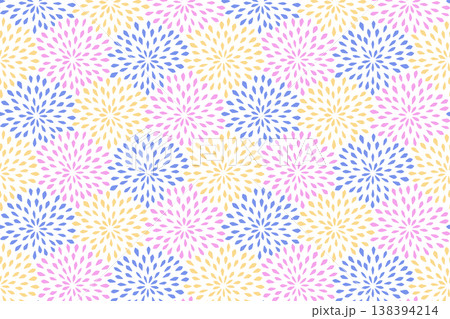 手描きのむじな菊の背景　かわいい日本の和柄　シームレスパターン 138394214