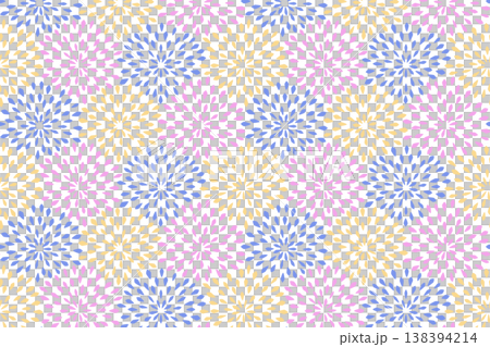 手描きのむじな菊の背景　かわいい日本の和柄　シームレスパターン 138394214