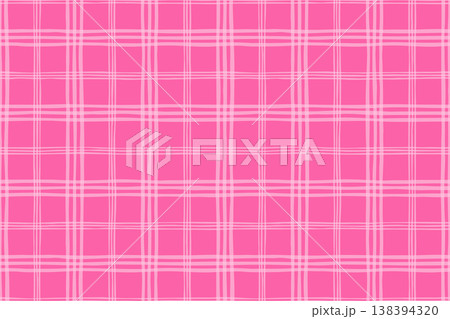 手描き風のピンク色の格子模様の背景　かわいい日本の和柄　　シームレスパターン 138394320
