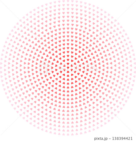 ピンクのグラデーションがかかったハートマークが円形に並ぶ丸いハーフトーンの素材 138394421