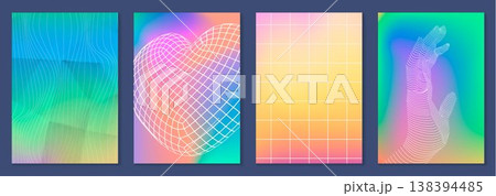 Abstract y2k posters set with glitch and wireframe Abstract y2k posters set with glitch and wireframe 138394485