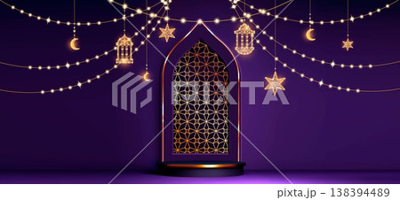 Round podium and elegant Islamic arch 138394489