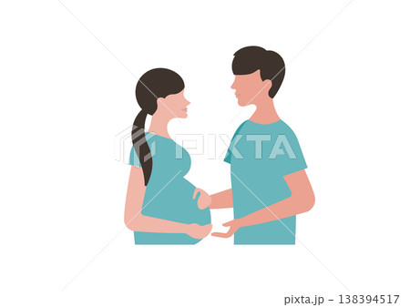 向かい合う夫婦のベクターイラスト素材（妊婦・ブルー） 138394517