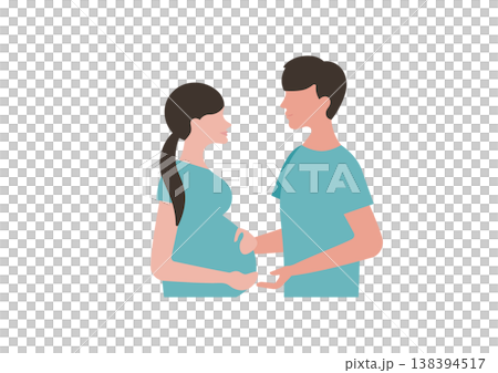向かい合う夫婦のベクターイラスト素材（妊婦・ブルー） 138394517