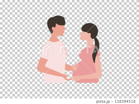 一對面對面的情侶的向量插圖（孕婦，粉紅色） 138394518