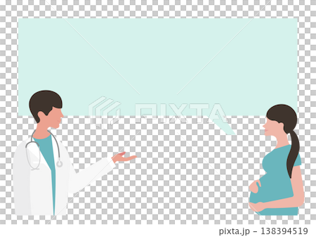 妊婦に医療説明をする医師と吹き出しのベクターイラスト素材 妊婦に医療説明をする医師と吹き出しのベクターイラスト素材 138394519