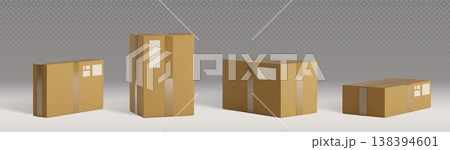3D realistic cardboard box set with closed parcels 3D realistic cardboard box set with closed parcels 138394601