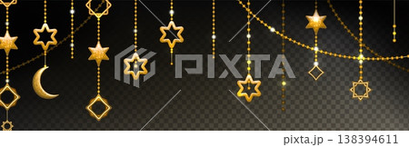 Ramadan decoration garland, golden crescent stars Ramadan decoration garland, golden crescent stars 138394611