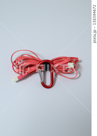 縦構図のLANケーブルとカラビナの収納 138394672