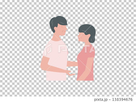 Vector illustration of an elderly couple facing each other (pink) Vector illustration of an elderly couple facing each other (pink) 138394676