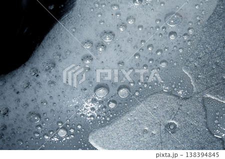 Close up of washing up liquid bubbles flowing down the kitchen sink Close up of washing up liquid bubbles flowing down the kitchen sink 138394845