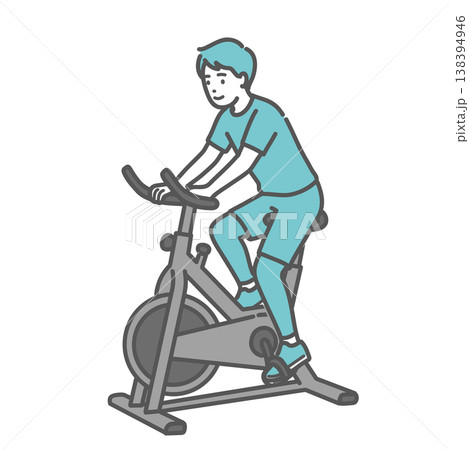笑顔でフィットネスバイクを漕ぐ男性のイラスト 138394946