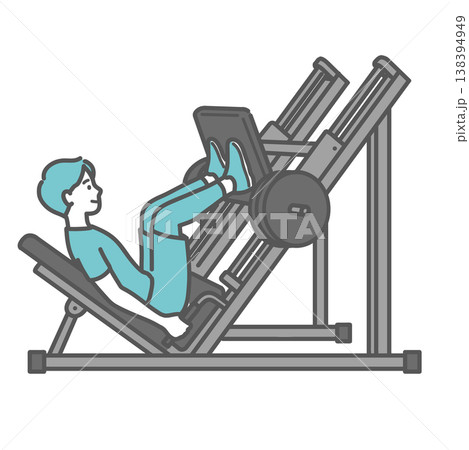 笑顔でレッグプレスマシンを使ってトレーニングをする男性のイラスト 笑顔でレッグプレスマシンを使ってトレーニングをする男性のイラスト 138394949