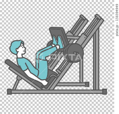 笑顔でレッグプレスマシンを使ってトレーニングをする男性のイラスト 笑顔でレッグプレスマシンを使ってトレーニングをする男性のイラスト 138394949