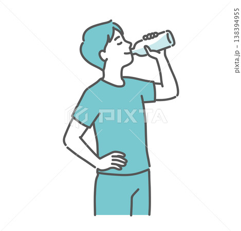 笑顔で水分補給をするスポーツウェア姿の男性のイラスト 138394955