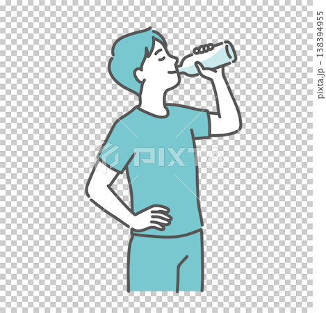 笑顔で水分補給をするスポーツウェア姿の男性のイラスト 138394955