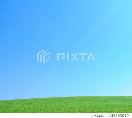 青空が広がる爽やかな夏の北海道美瑛町のシンプルな風景 138395019