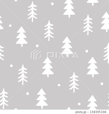 Scandinavian Christmas seamless pattern of fir trees. Winter forest background, vector illustration. 138395108
