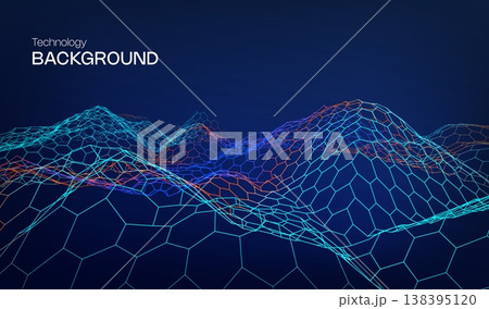 Abstract technology ai blue background with 3d techno wave hexagon pattern. Big data geometric line for digital banner design. 138395120