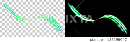 Green light trails glowing against transparent and black backgrounds Green light trails glowing against transparent and black backgrounds 138396047