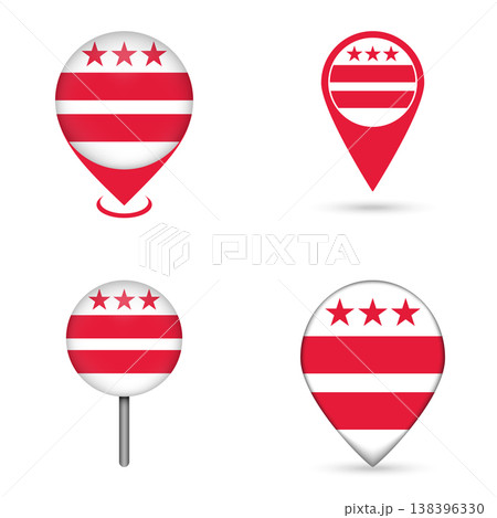 District of Columbia State Flag Map Pin Icons Set Collection 138396330