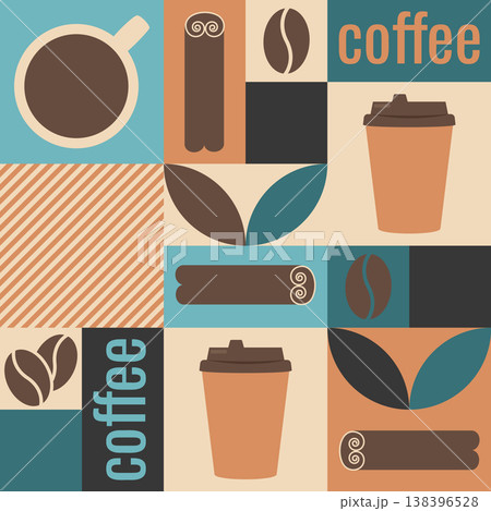geometric colorful coffee seamless background 138396528