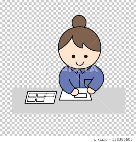 一位可愛的女士正在貼貼紙 | 圓潤的人物風格插圖 138396603