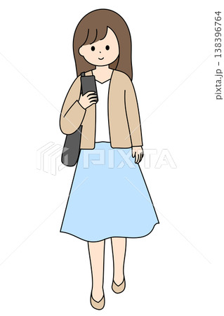 歩きスマホをする若い女性|シンプルでミニマルなイラスト 歩きスマホをする若い女性|シンプルでミニマルなイラスト 138396764