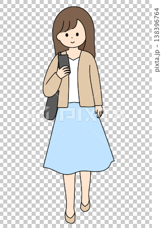 歩きスマホをする若い女性|シンプルでミニマルなイラスト 歩きスマホをする若い女性|シンプルでミニマルなイラスト 138396764