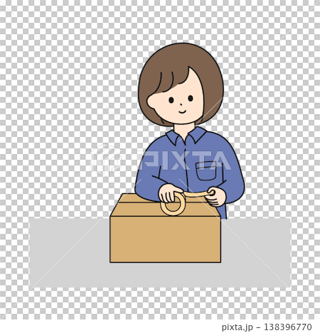 梱包作業をする若い女性|シンプルでミニマルなイラスト 梱包作業をする若い女性|シンプルでミニマルなイラスト 138396770