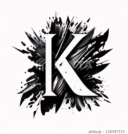 Letter K with black paint splashes on white background. Vector illustration. 138397153