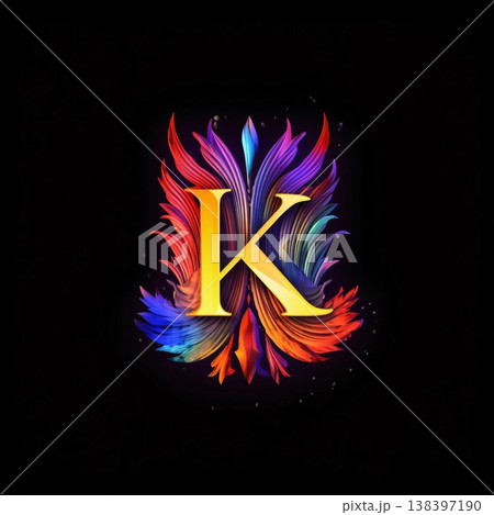 Colorful letter K on black background. 3d vector illustration. Colorful letter K on black background. 3d vector illustration. 138397190