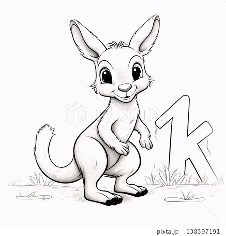 Cute kangaroo with letter k. Cartoon vector illustration. 138397191