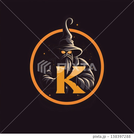 Halloween letter K with a witch in a hat. Vector illustration. 138397288