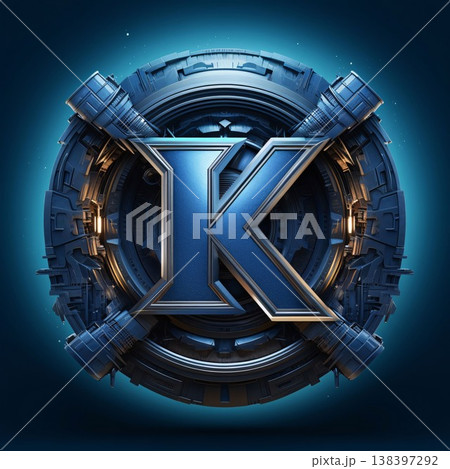 letter K in futuristic style on dark blue background - 3d illustration 138397292