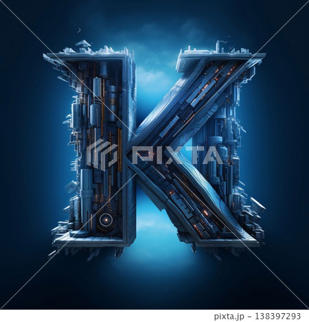 Futuristic letter K made of futuristic elements on dark blue background Futuristic letter K made of futuristic elements on dark blue background 138397293