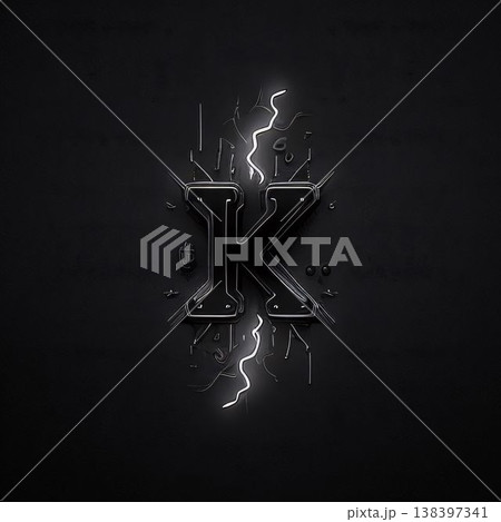 Glowing white letter K on dark textured background. 3D rendering 138397341
