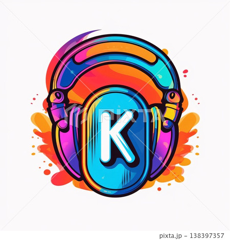 Alphabet letter K in headphones with colorful splash. Vector illustration. Alphabet letter K in headphones with colorful splash. Vector illustration. 138397357