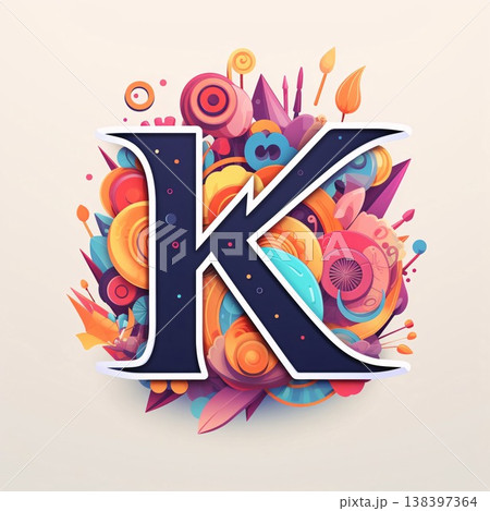K letter colorful floral font. Vector typeface for your design. 138397364